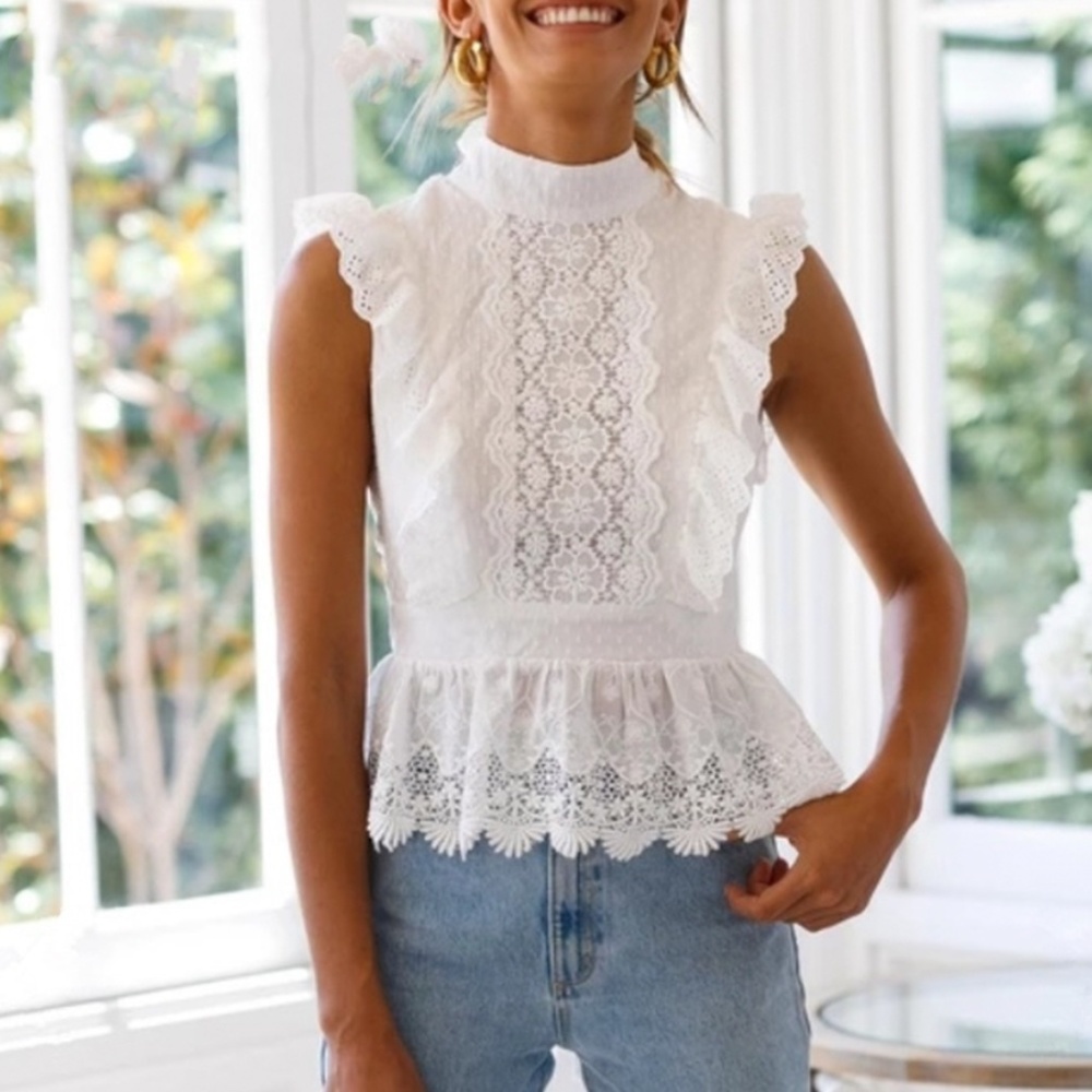 Lace Detailed Backless White Top - Picture 3 of 16